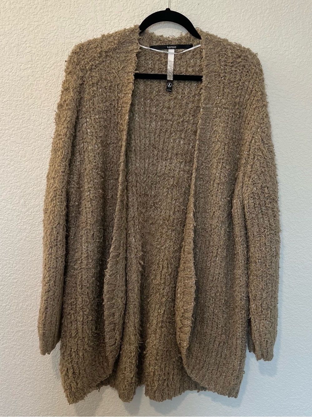 Kenzie Tan Fuzzy Oversized Open Knit Cardigan Sweater- Size Large